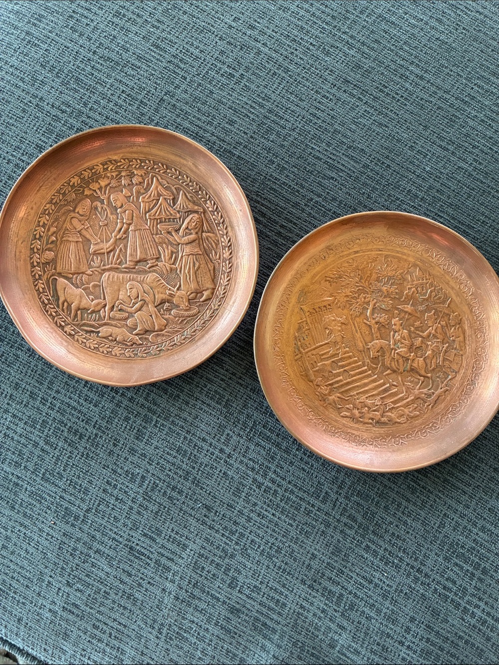 Middle Eastern Hand-Engraved Copper Plates - Set of 2